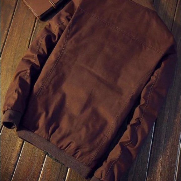 Men's Colorblock Bomber Jacket in Brown and Olive - Picture 6 of 6